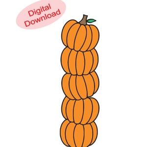 May include: A stack of six orange pumpkins with green stems. The pumpkins are stacked on top of each other, with the largest pumpkin at the bottom and the smallest pumpkin at the top.