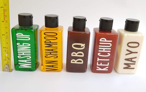 Campervan Condiment Bottles | Van Life Kitchen Storage | Space-Saving Travel Sauce Bottles for RV & Motorhome