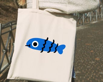 Moody Sardine Tote Bag: Handmade Doodle Canvas Bag