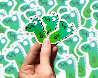 Cute Dinosaur Sticker Pack – 3 Handmade Vinyl Stickers, Happy Dino Doodle, Gift for Kids & Dino Lovers