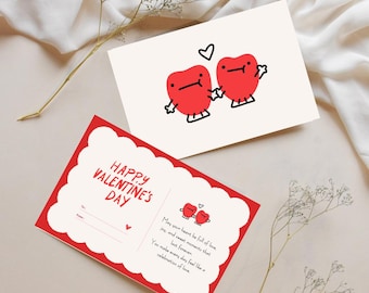 Biglietto di San Valentino con scarabocchio per innamorati, stampabile, carino da scaricare in digitale, dolce biglietto d'amore romantico, download istantaneo