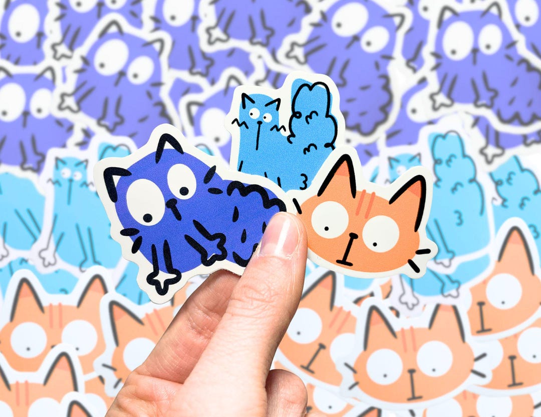 Funny Cat Sticker Pack – 3 Handmade Doodle Cats, Silly Expressions ...