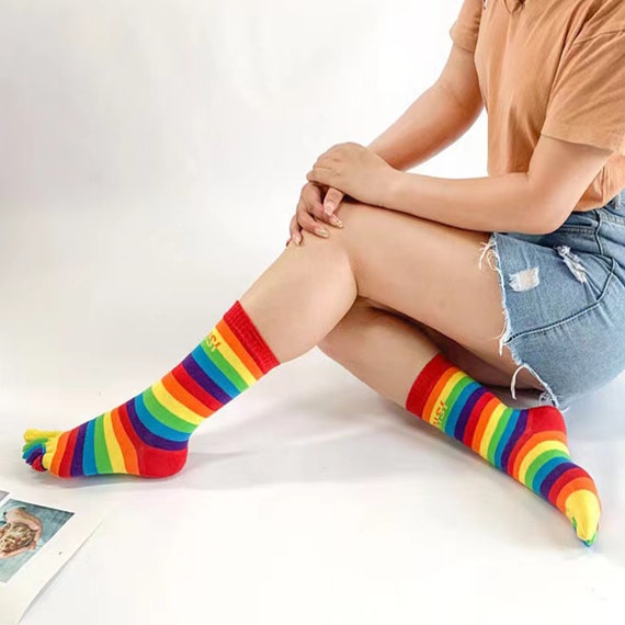 Rainbow Toe Socks , Split-toe Socks ,japanese Style, Unisex Split-toe, Tabi  Cotton Socks, -  Denmark