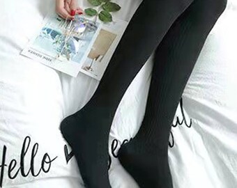 Kripyery 2 Pair New Winter Women Cashmere Stockings Warm Wool Tights  Pantyhose Seamless Socks and Open Toe Sock (Black/ Skin Color )