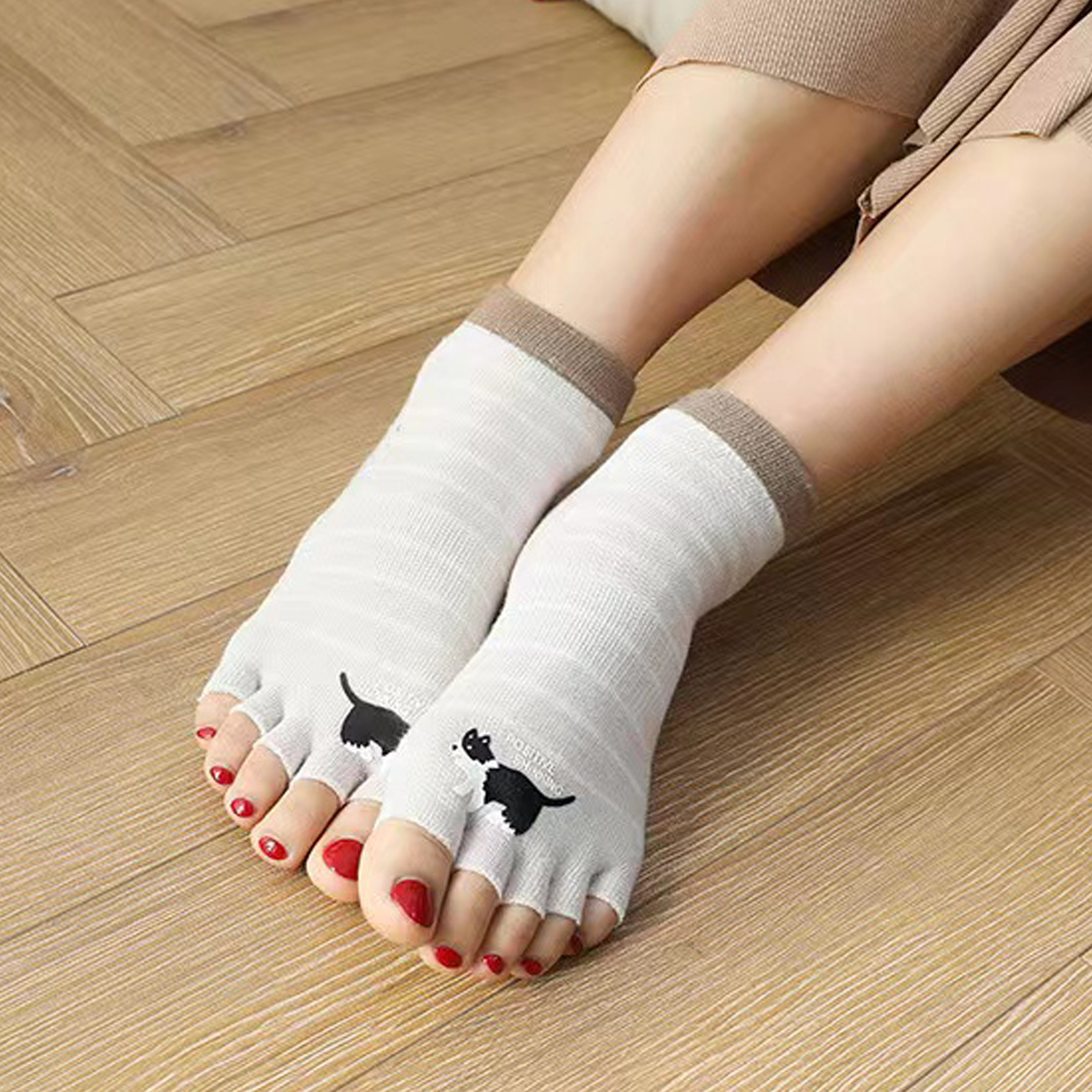 Open Toe Socks, Cartoon Dog Five Toe Socks , Women's Toe Socks