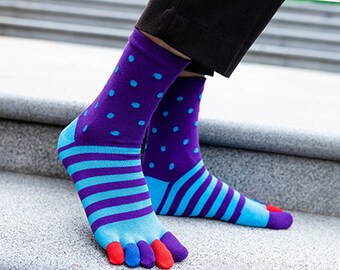 Women's 5 Finger Toe Socks Ladies' Cotton Rainbow Striped Five Toesocks 
