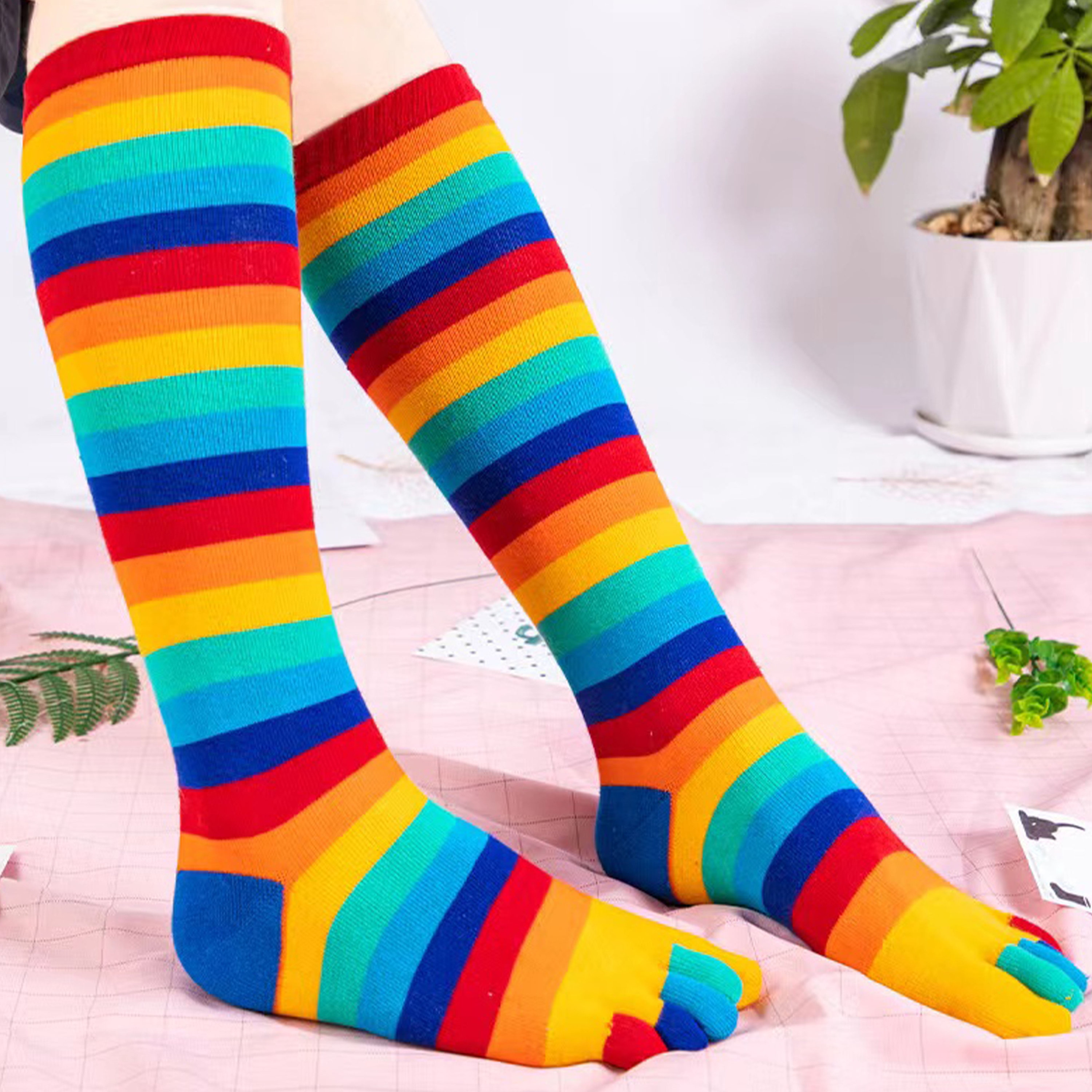 Buy Knee-high Rainbow Toe Socks, Split-toe Socks,japanese Style, Unisex  Split-toe, Tabi Cotton Socks, Online in India 