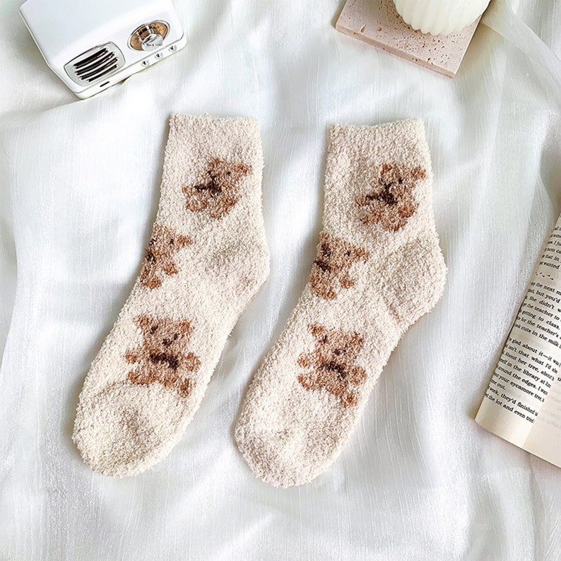 Teddy Bear Fuzzy Socksanimal Paw Patternbed Sockswarm Soft - Etsy