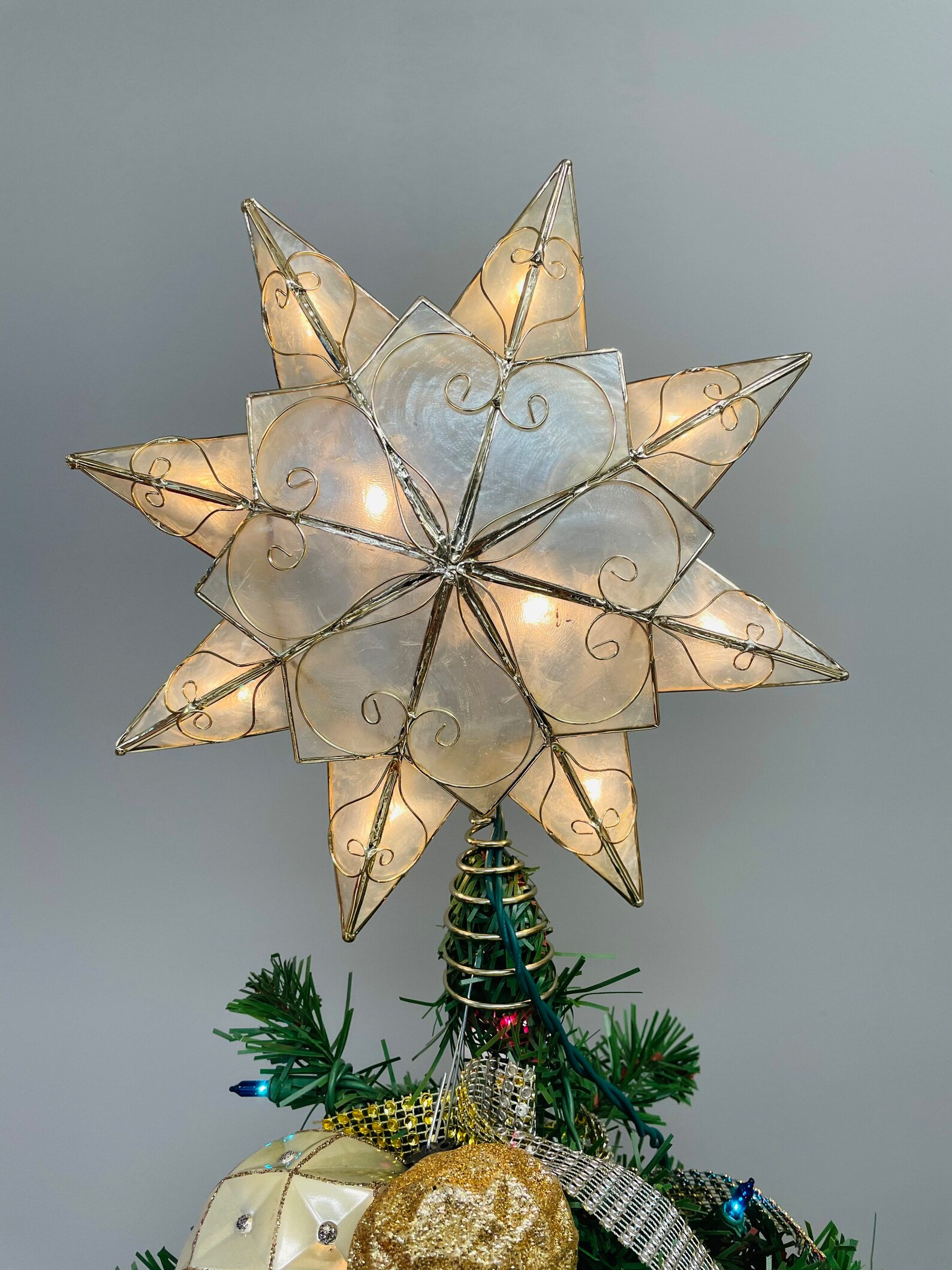 10 Lights Gold Capiz Tree Topper Etsy