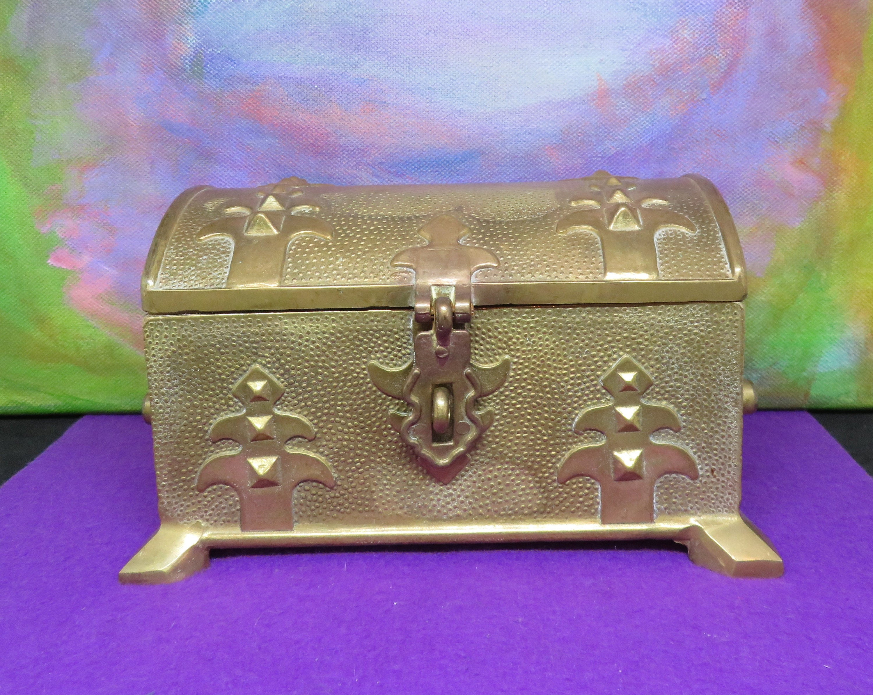 Solid brass vintage trinket box treasure chest in dome trunk Etsy