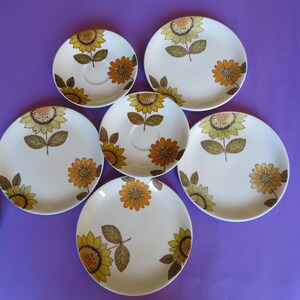 Alfred Meakin Glo White sunflower plates and saucers, retro floral plates, 1960s teaset, afternoon tea, flower power, age of Aquarius zdjęcie 3