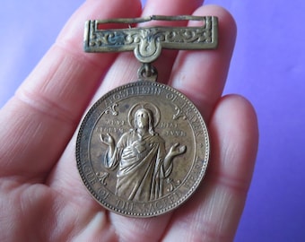 League of the Sacred Heart and Apostleship of Prayer antique Christian medal with top bar, collectable religious medal, Adveniat Regnum Tuum