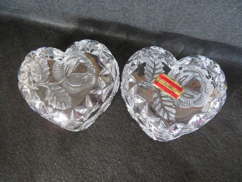 West German crystal crystal trinket box Vintage West German Bleikristall 24/% lead crystal glass heart shaped trinket box with rose pattern