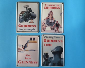Cartes vintage Guinness en métal à collectionner représentant des enseignes publicitaires Guinness, objets de collection breweriana, souvenirs Guinness, enseignes de pub irlandais