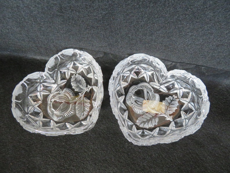 West German crystal crystal trinket box Vintage West German Bleikristall 24/% lead crystal glass heart shaped trinket box with rose pattern