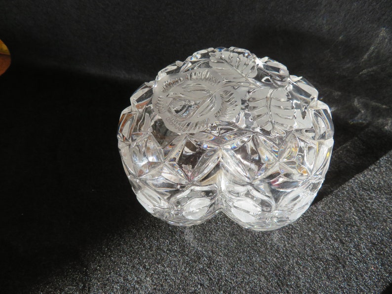 West German crystal crystal trinket box Vintage West German Bleikristall 24/% lead crystal glass heart shaped trinket box with rose pattern