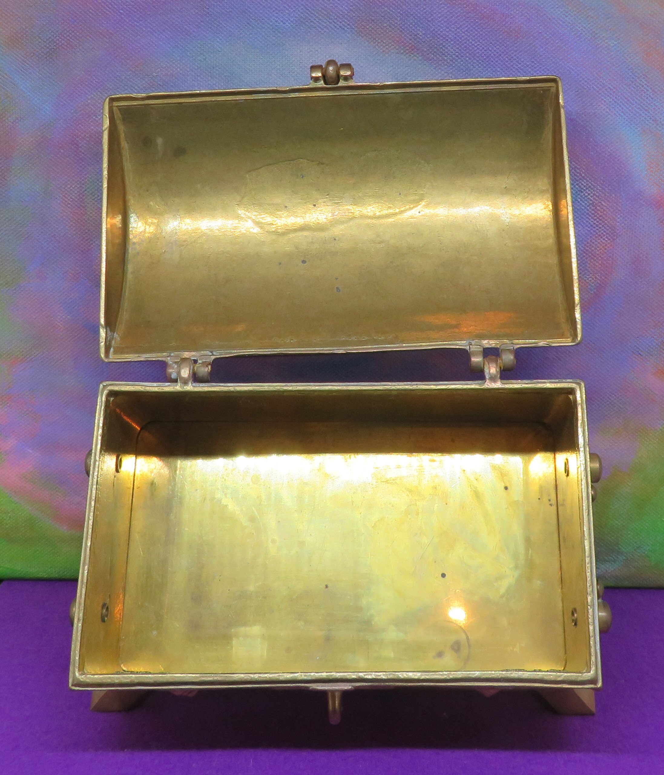 Solid brass vintage trinket box treasure chest in dome trunk Etsy