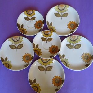 Alfred Meakin Glo White sunflower plates and saucers, retro floral plates, 1960s teaset, afternoon tea, flower power, age of Aquarius zdjęcie 4