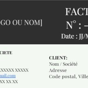 Puede incluir: Una plantilla de factura comercial con un encabezado gris oscuro y un cuerpo de color crema claro. El encabezado incluye el texto "[SU LOGOTIPO O NOMBRE]" y "FACTURA". El cuerpo contiene campos para la información de la empresa y del cliente, incluida la dirección y el teléfono.
