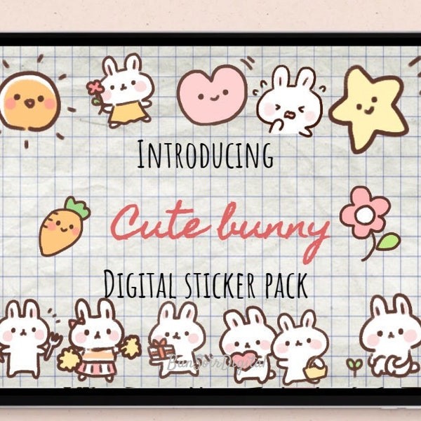 Cute Bunny Pack  |cute digital sticker pack |bunny Stickers | download PNG | Individual PNG