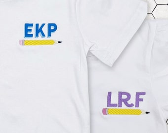 Personalized Pencil Shirt for Back to School | Monogrammed Shirt for First Day of School | Kids Embroidered Left Chest Monogram Shirt | Cute