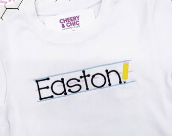 Handwriting Paper and Pencil Back to School Shirt for Kids | Monogrammed Shirt for First Day of School | Personalized | Kindergarten T Shirt