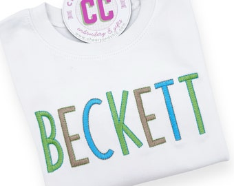 Boys' Monogrammed Skinny Letters Shirt | Embroidered | Personalized | Blue, Green, Beige | Long sleeve tee | Short sleeve t shirt | Preppy