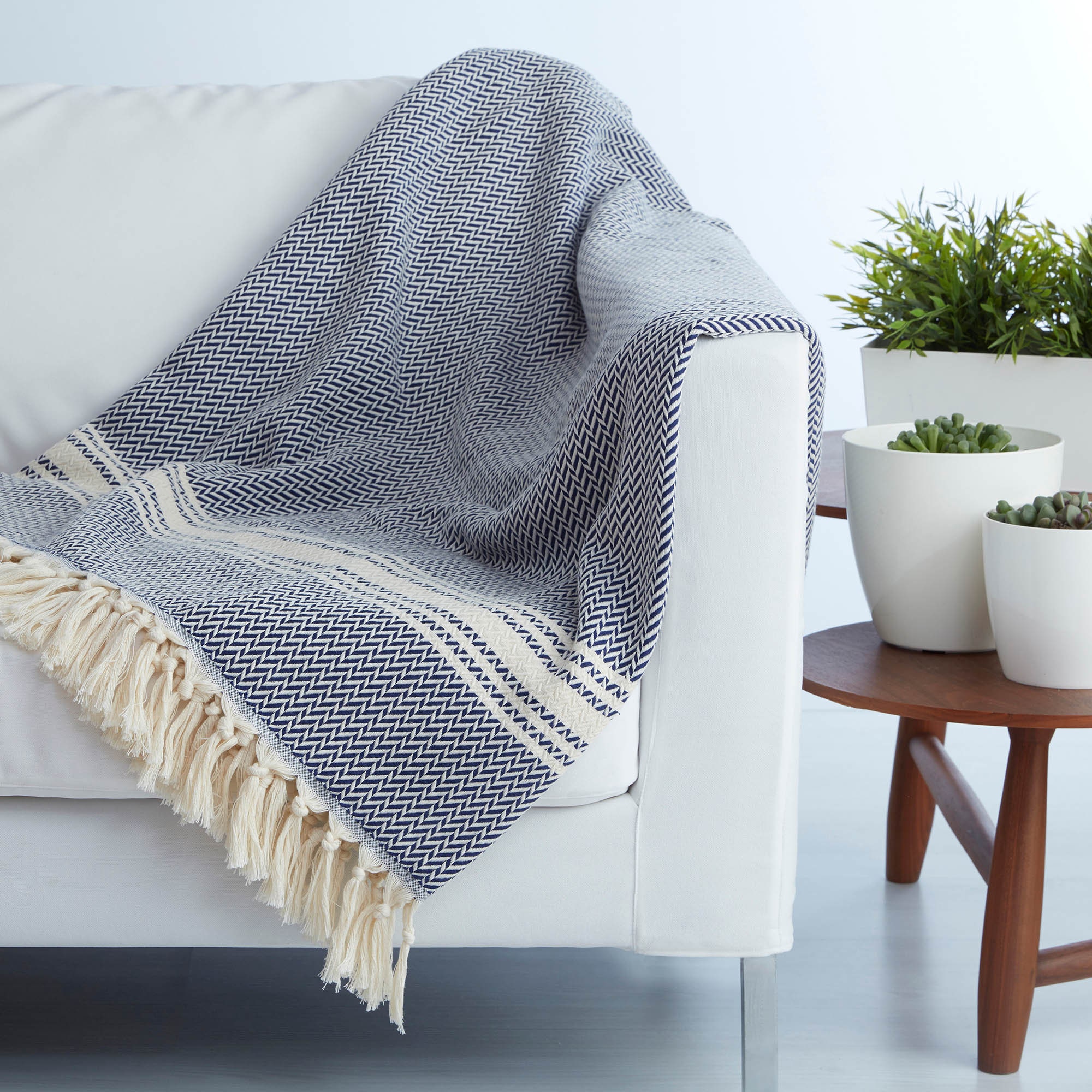 Navy Blue Cotton Throw Blanket Loom to Bloom Iris 75 X Etsy