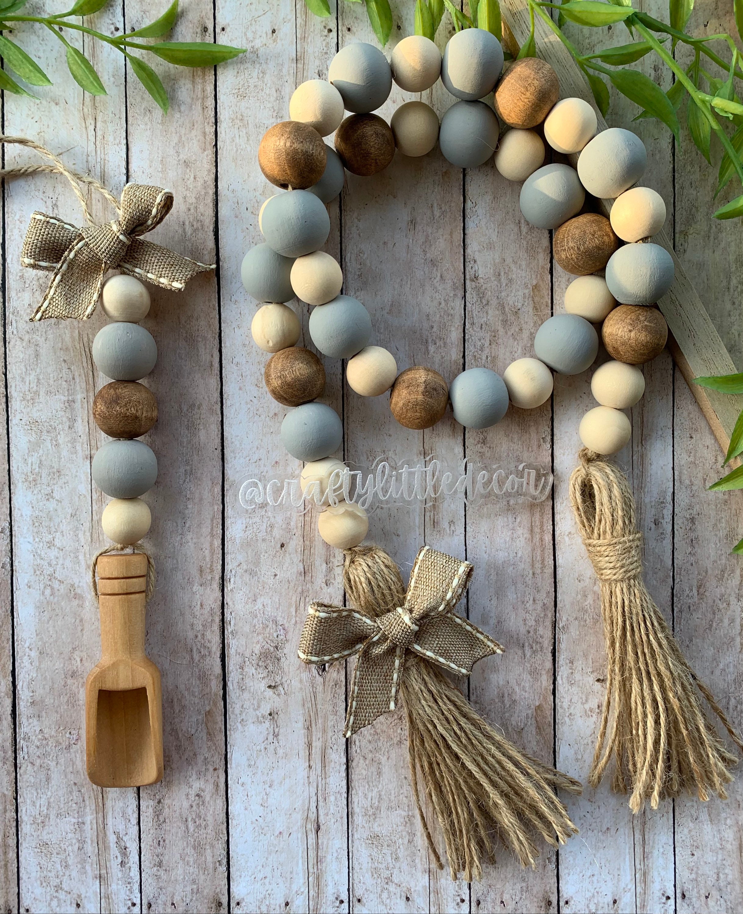 Neutral Wood Bead Garland, Mini Scoop Garland for Canisters