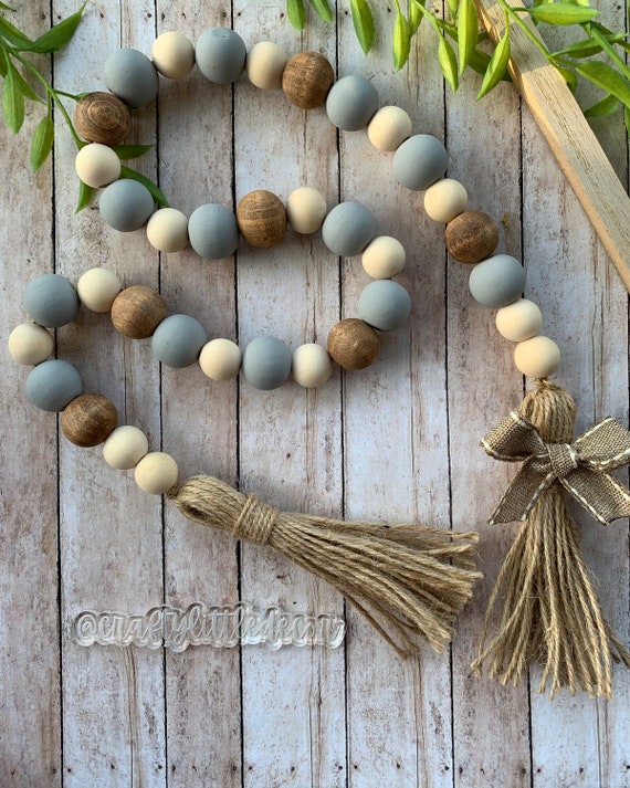 Neutral Wood Bead Garland, Mini Scoop Garland for Canisters, Farmhouse  Beads, Decorative Wooden Bead Garland, Neutral Tiered Tray Decor 