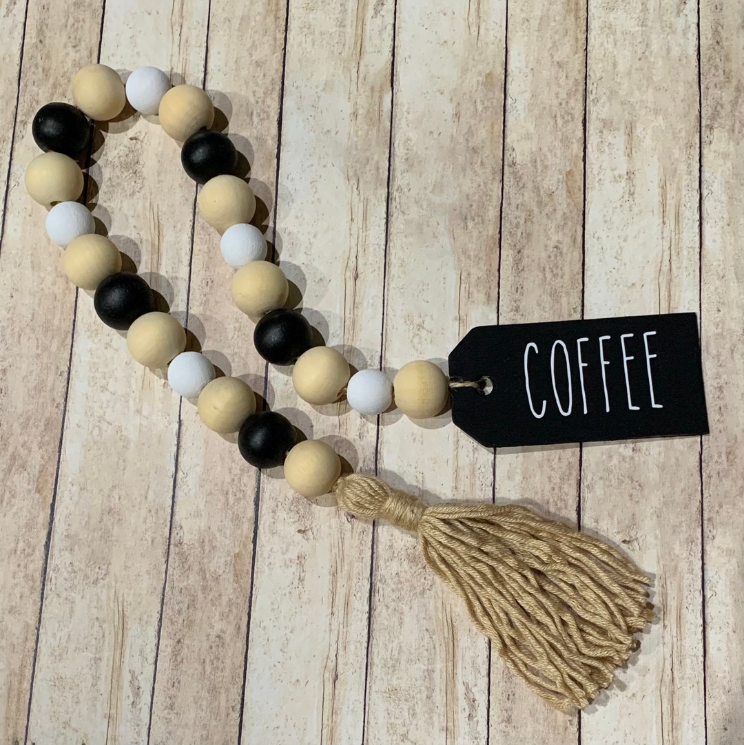 Coffee Wood Bead Garland / Farmhouse Tiered Tray / Coffee Station Decor