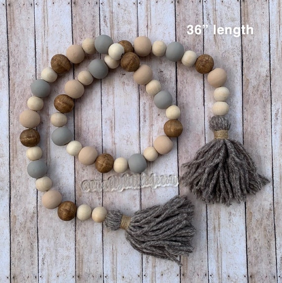 Neutral Wood Bead Garland, Mini Scoop Garland for Canisters, Farmhouse  Beads, Decorative Wooden Bead Garland, Neutral Tiered Tray Decor 