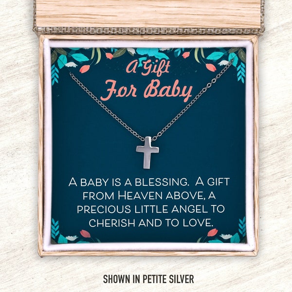 Baby Cross Necklace, Baby Girl Religious Jewelry, Silver Cross from Godparent to Godchild, Christening Faith Gift from Godmother