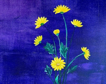 A n oil painting of daisies