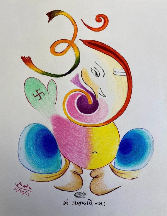 A Beautiful Colored Pencil Drawing of the Auspicious Lord Ganesha