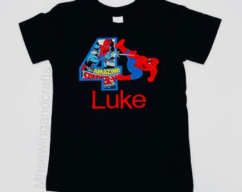 Embroidered Spiderman Birthday Shirt: Personalized Superhero Tee
