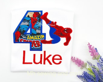 Embroidered Spiderman Birthday Shirt: Personalized Superhero Tee