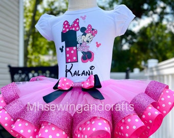 Minnie Shirt and Tutu Set, Hot Pink Minnie Birthday Outfit, Minnie Shirt,1st, 2nd, 3rd Minnie Birthday Outfit