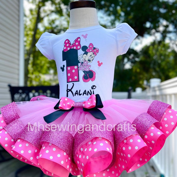 Minnie Shirt and Tutu Set, Hot Pink Minnie Birthday Outfit, Minnie Shirt,1st, 2nd, 3rd Minnie Birthday Outfit