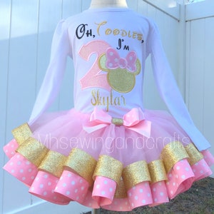 Minnie Shirt and Tutu Set, Gold and Pink Minnie Birthday Outfit, Minnie Shirt, 1st, 2nd, 3rd, Minnie Tutu and Shirt