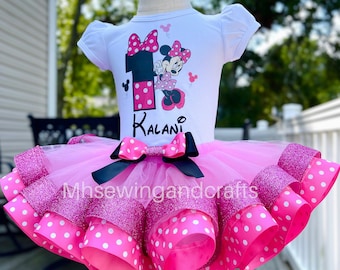 Hot Pink Minnie Birthday Outfit: Tutu & Shirt Set