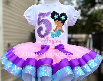 Embroidered Mermaid Birthday Outfit: Personalized Tutu Set