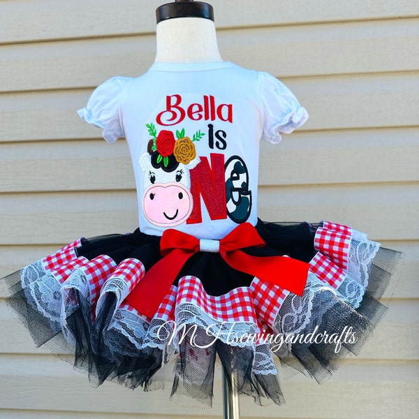 Cow Birthday Tutu Set/ Red Cowgirl Outfit/ 1st Birthday Cowgirl Shirt/ Birthday Tutu and Shirt