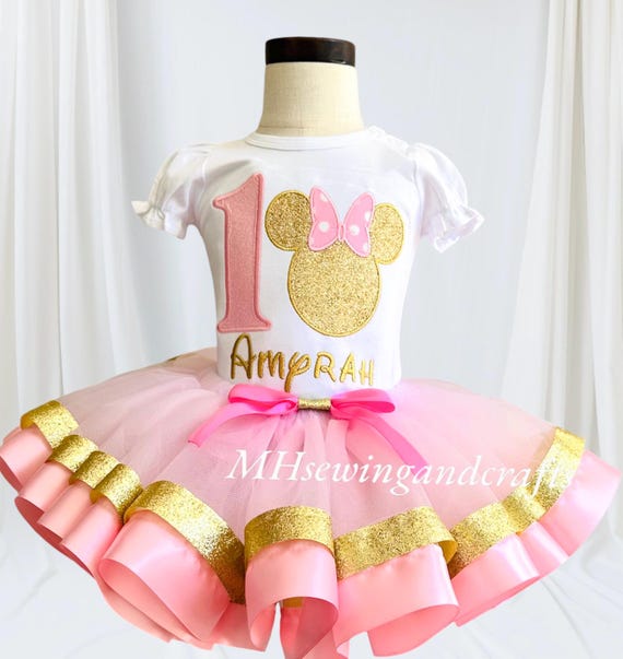Minnie Mouse Birthday Outfit: Gold Glitter Shirt & Pink Tutu - Etsy