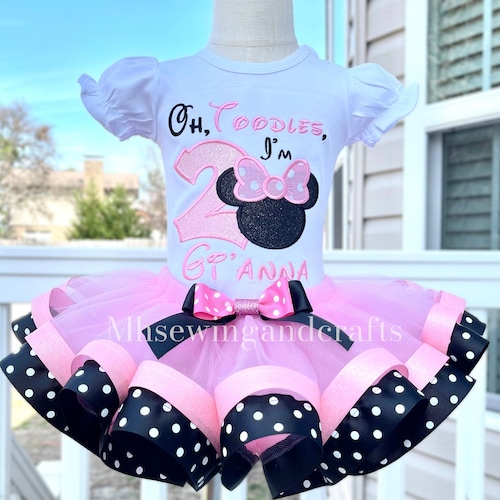 Embroidered Minnie Birthday Outfit: Pink Tutu, Polka Dot Ribbon