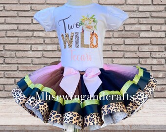 Two Wild Birthday Outfit: Safari Animal Shirt & Leopard Tutu
