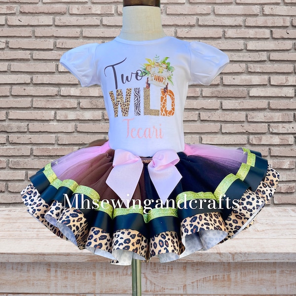 Two Wild Safari Animal Shirt and Tutu, Leopard Cheetah Safari  2nd Birthday, Shirt and Tutu, Baby Animals safari Outfit , Birthday Shirts,