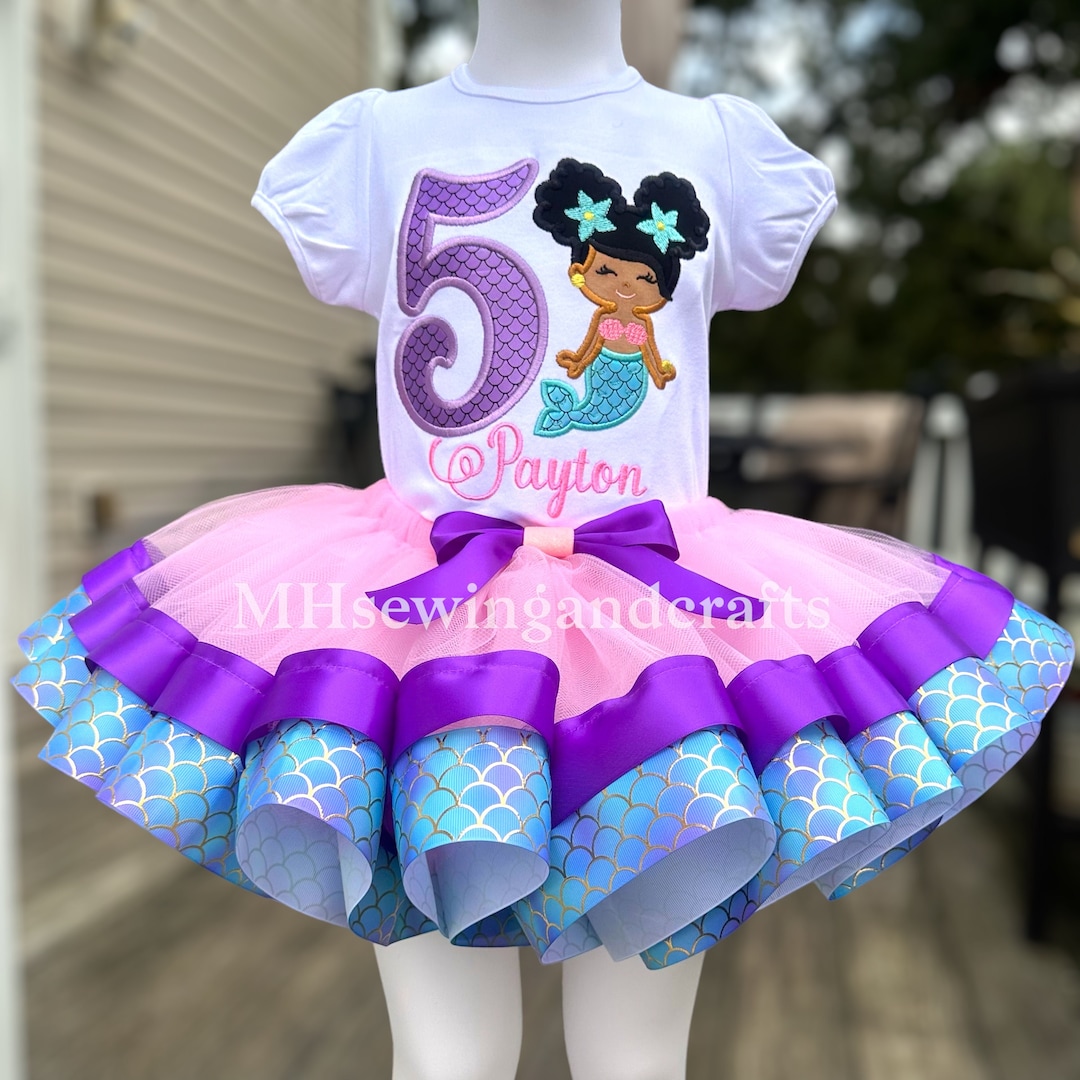 Embroidered Mermaid Birthday Outfit: Personalized Tutu Set