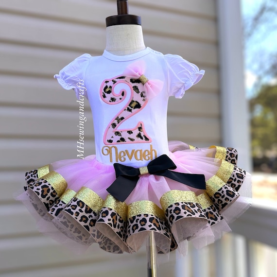 Leopard Cheetah Birthday Tutu Outfit: Embroidered Shirt, Pink and Gold -  Etsy