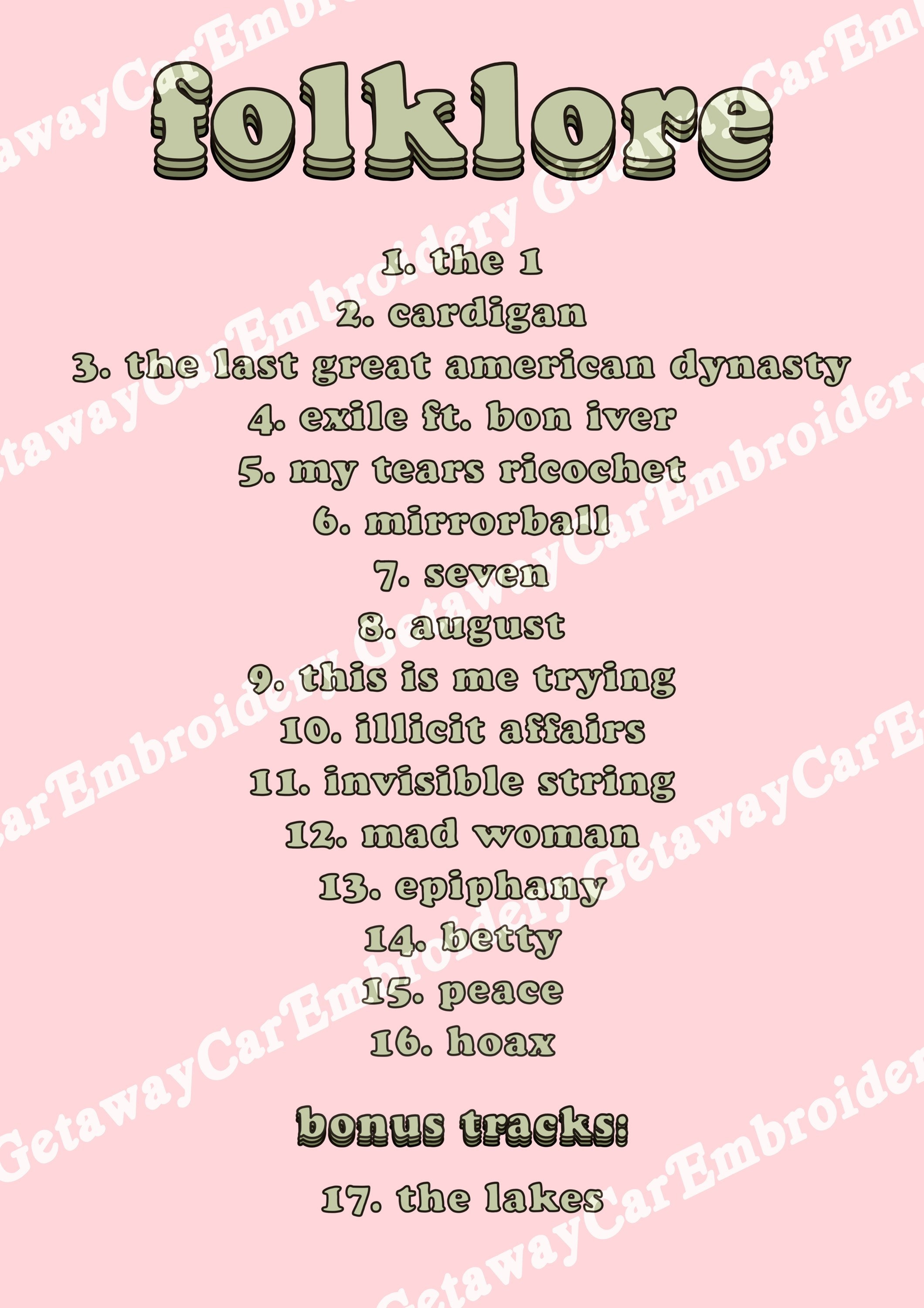 Taylor Swift folklore tracklist art print DIGITAL DOWNLOAD Etsy